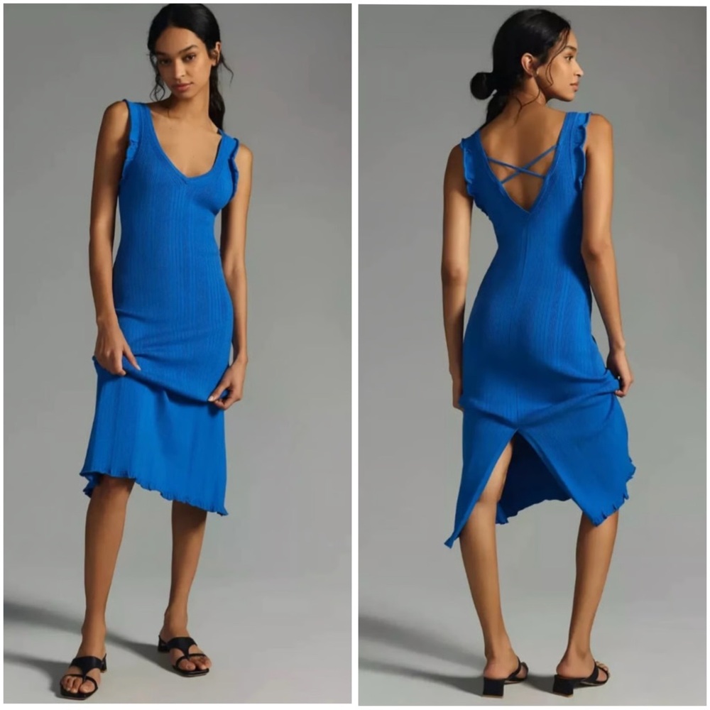 Anthropologie Daily Practice Azure Sapphire Stretched Ribbed Knit Midi Dress, XL